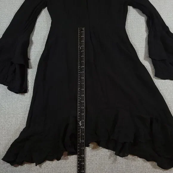 Philosophy Black Whimsigoth Dress 2 Sharkbite Hem Gauzy Ruffle Sleeve Witchy - Picture 16 of 16
